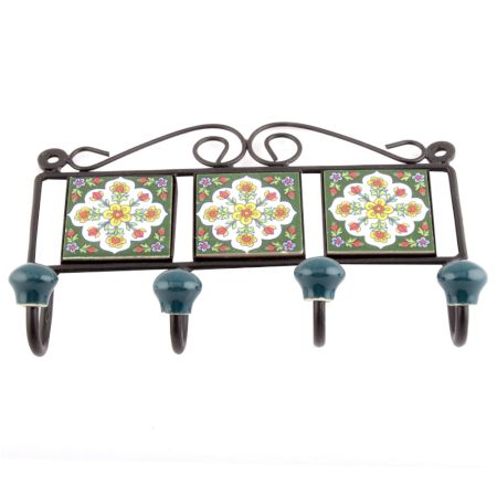  Forest Green And Yellow Tiny Flower Tiles Hooks
